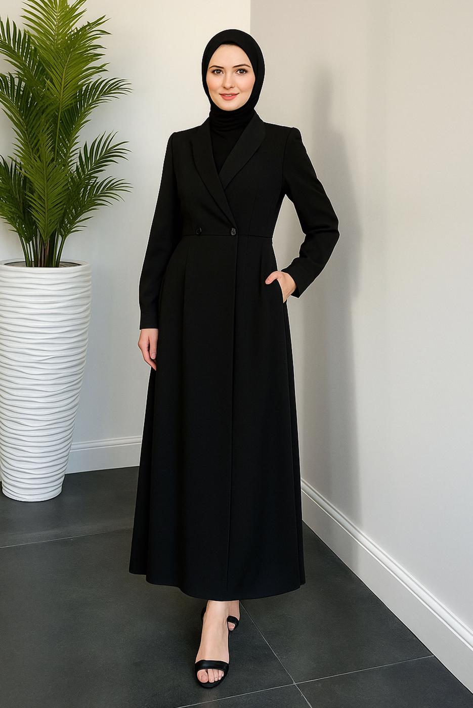 Tesettür giyim SİYAH CEKET GÖRÜNÜMLÜ ELBİSE T 4126
