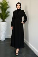 Tesettür giyim SİYAH CEKET GÖRÜNÜMLÜ ELBİSE T 4126