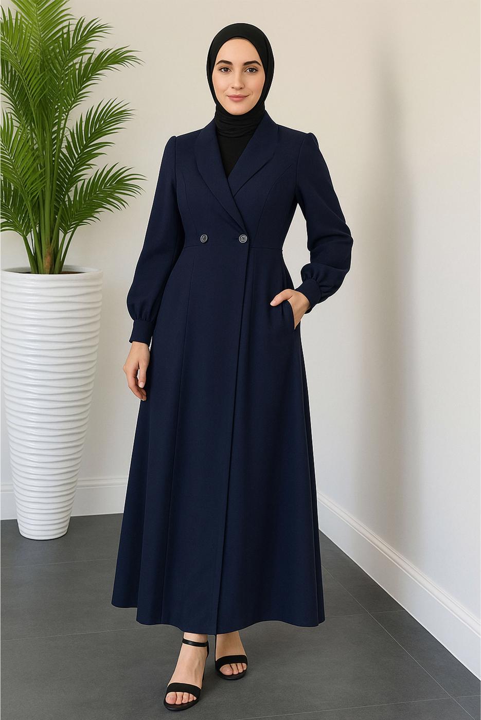 Tesettür giyim LACİVERT CEKET GÖRÜNÜMLÜ ELBİSE T 4126