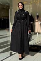 Tesettür giyim SİYAH TAŞLI JAKAR ELBİSE T 4293