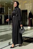 Tesettür giyim SİYAH TAŞLI JAKAR ELBİSE T 4293