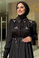 Tesettür giyim SİYAH TAŞLI JAKAR ELBİSE T 4293