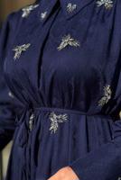 Tesettür giyim LACİVERT TAŞLI JAKAR ELBİSE T 4293