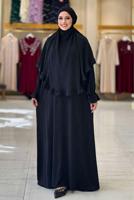 Tesettür giyim SİYAH FIRFIRLI NAMAZ ELBİSESİ T 4306