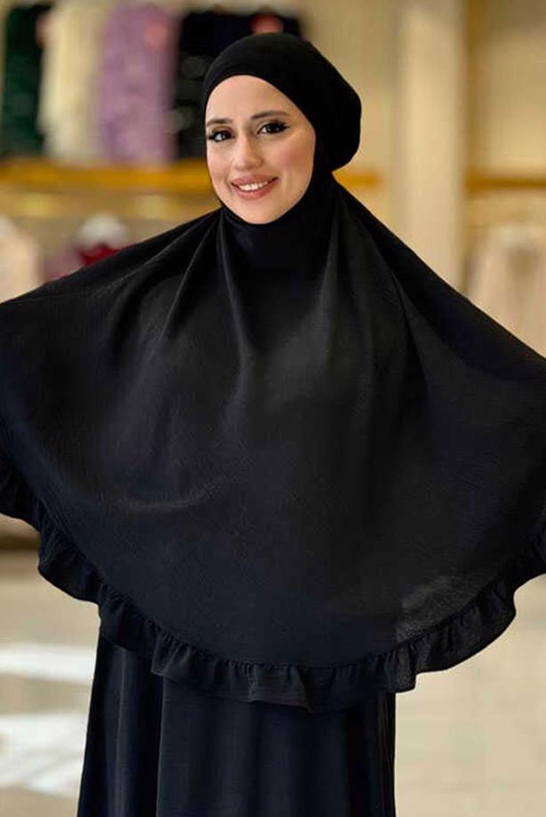 Tesettür giyim SİYAH FIRFIRLI NAMAZ ELBİSESİ T 4306 - TRENDTESETTÜR