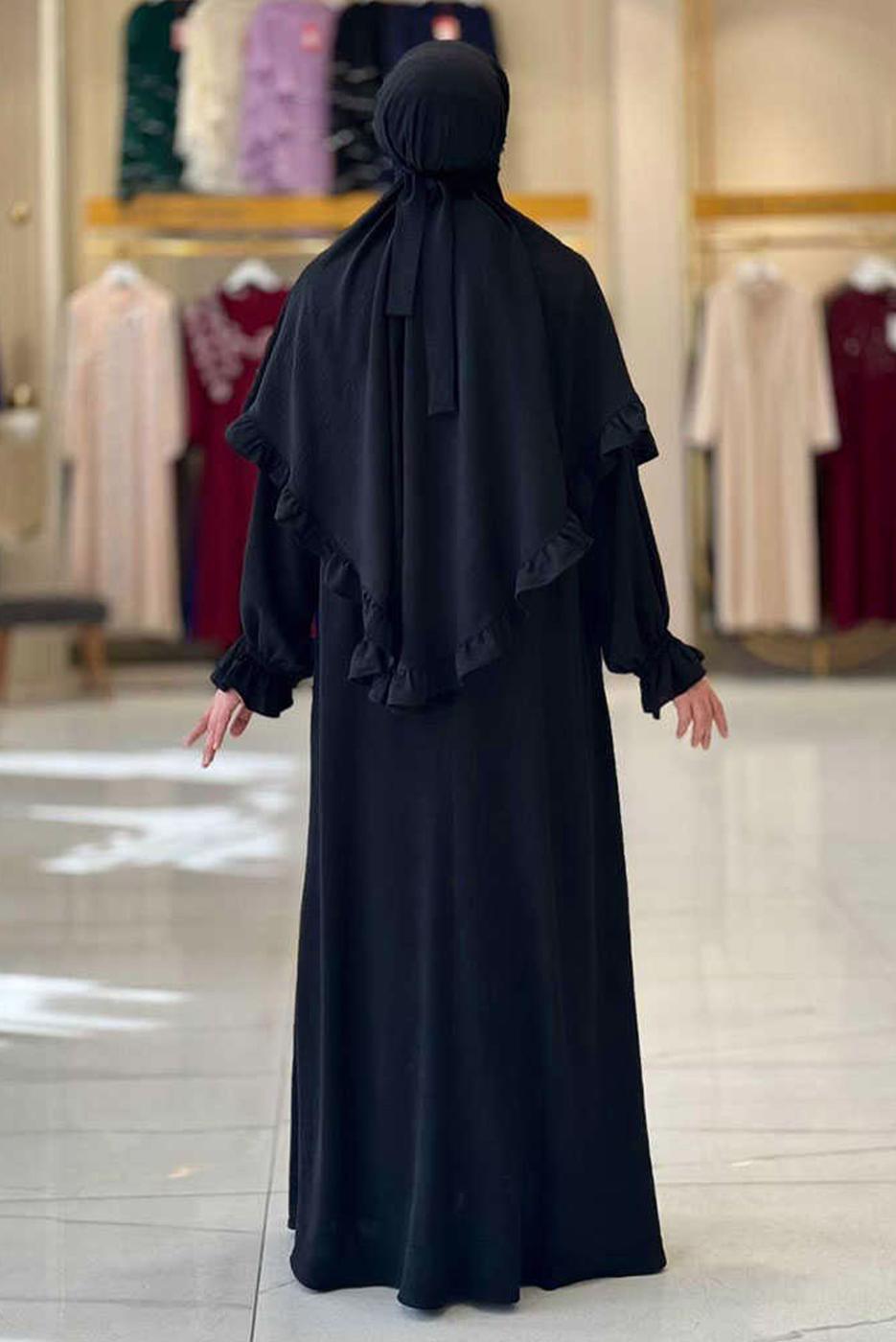 Tesettür giyim SİYAH FIRFIRLI NAMAZ ELBİSESİ T 4306