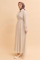 Tesettür giyim BEJ GÖMLEK YAKA ELBİSE T 45542