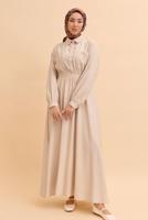 Tesettür giyim BEJ GÖMLEK YAKA ELBİSE T 45542