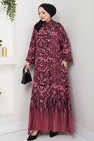 Tesettür giyim BORDO DESENLİ ELBİSE T 4567