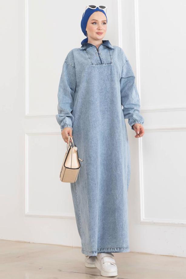 Vêtements hijab BLEU ROBE EN JEAN T 4826 - TRENDTESETTÜR