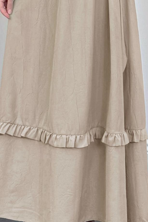 Tesettür giyim BEJ BAĞLAMA DETAYLI ELBİSE T 5026 - TRENDTESETTÜR