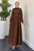 Tesettür giyim KAHVE BAĞLAMA DETAYLI ELBİSE T 5026