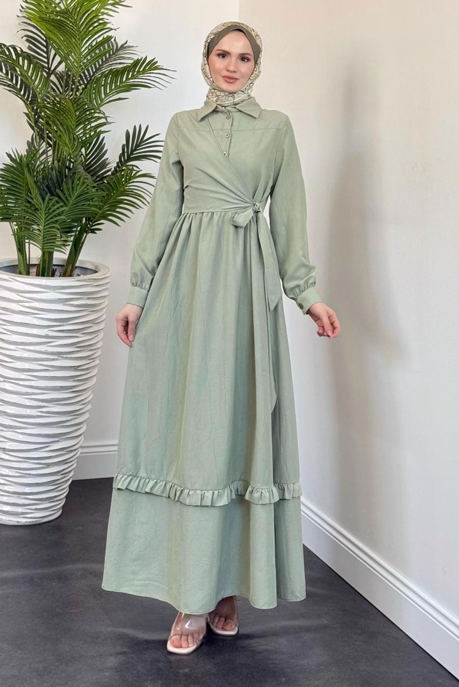 Hijab clothing GREEN TIED DRESS T 5026