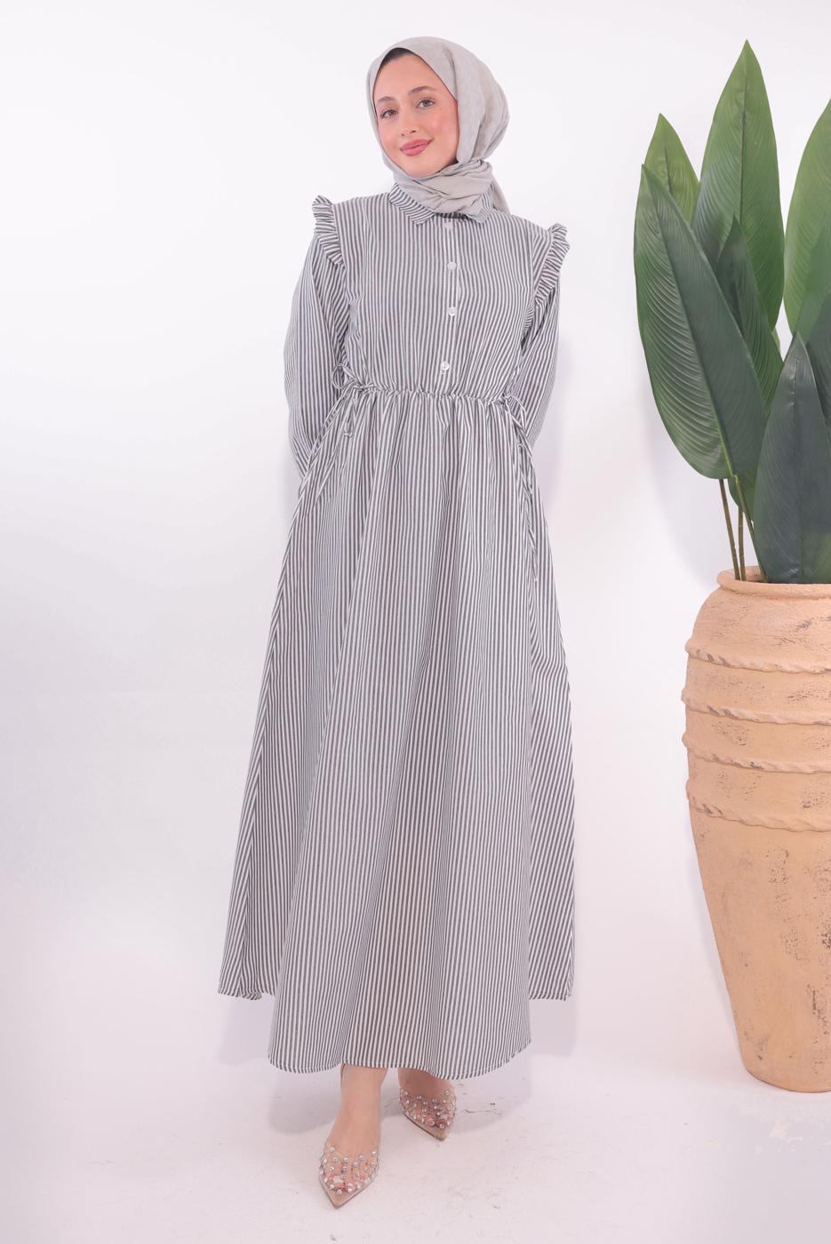 Vêtements hijab NOIR ROBE À RAYURES T 5174