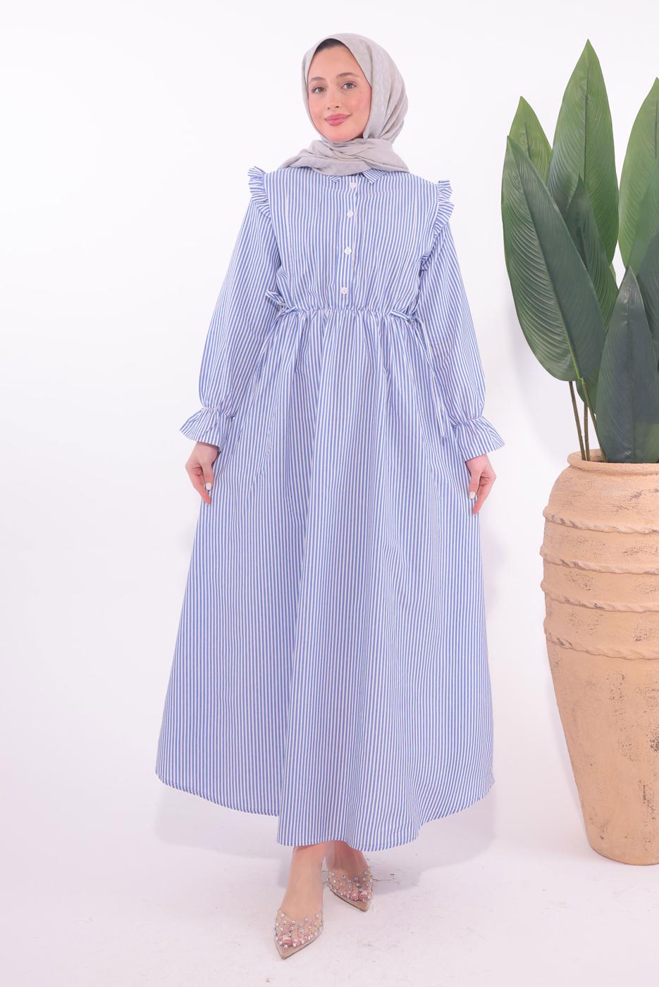 Vêtements hijab BLEU ROBE À RAYURES T 5174