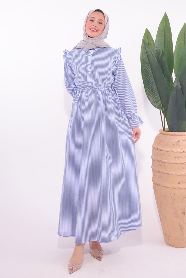 Vêtements hijab BLEU ROBE À RAYURES T 5174 - TRENDTESETTÜR