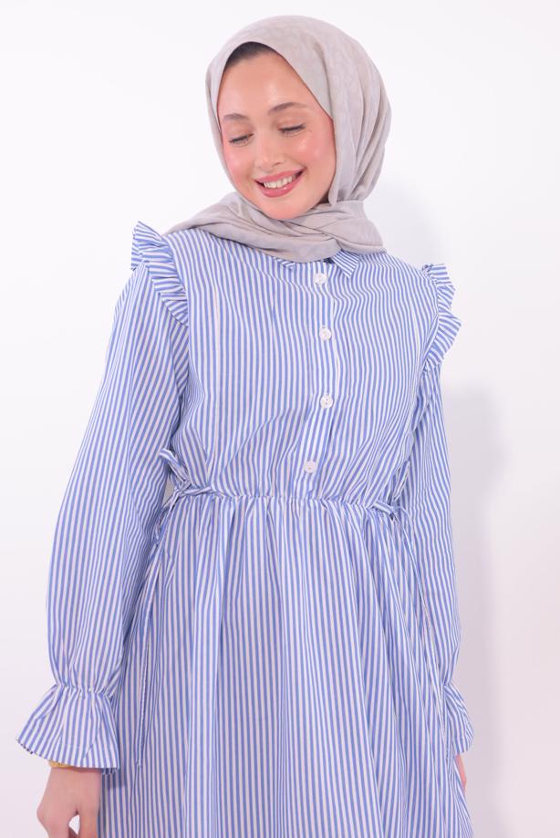 Vêtements hijab BLEU ROBE À RAYURES T 5174 - TRENDTESETTÜR