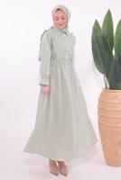 Tesettür giyim YEŞİL ÇİZGİLİ ELBİSE T 5174