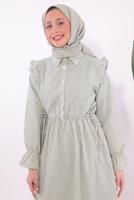 Tesettür giyim YEŞİL ÇİZGİLİ ELBİSE T 5174