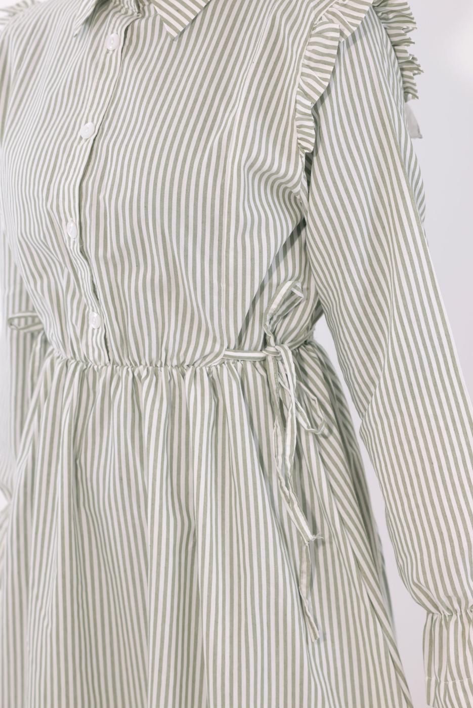 Tesettür giyim YEŞİL ÇİZGİLİ ELBİSE T 5174