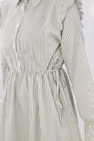 Tesettür giyim YEŞİL ÇİZGİLİ ELBİSE T 5174