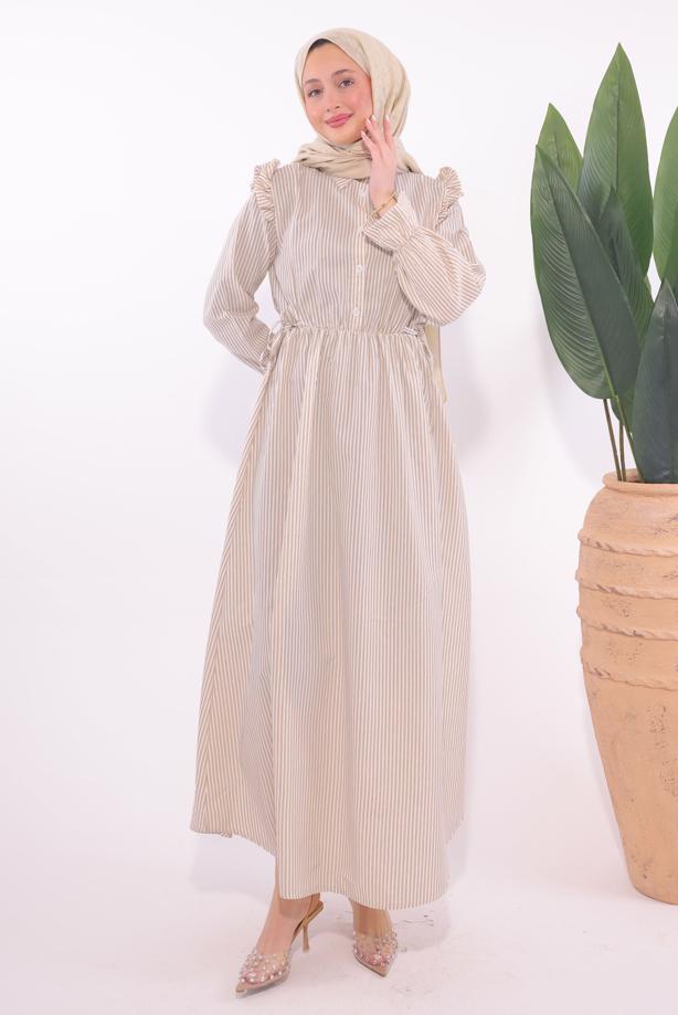 Vêtements hijab BRUN ROBE À RAYURES T 5174 - TRENDTESETTÜR
