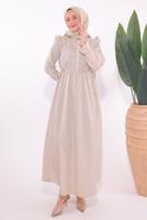 Vêtements hijab BRUN ROBE À RAYURES T 5174