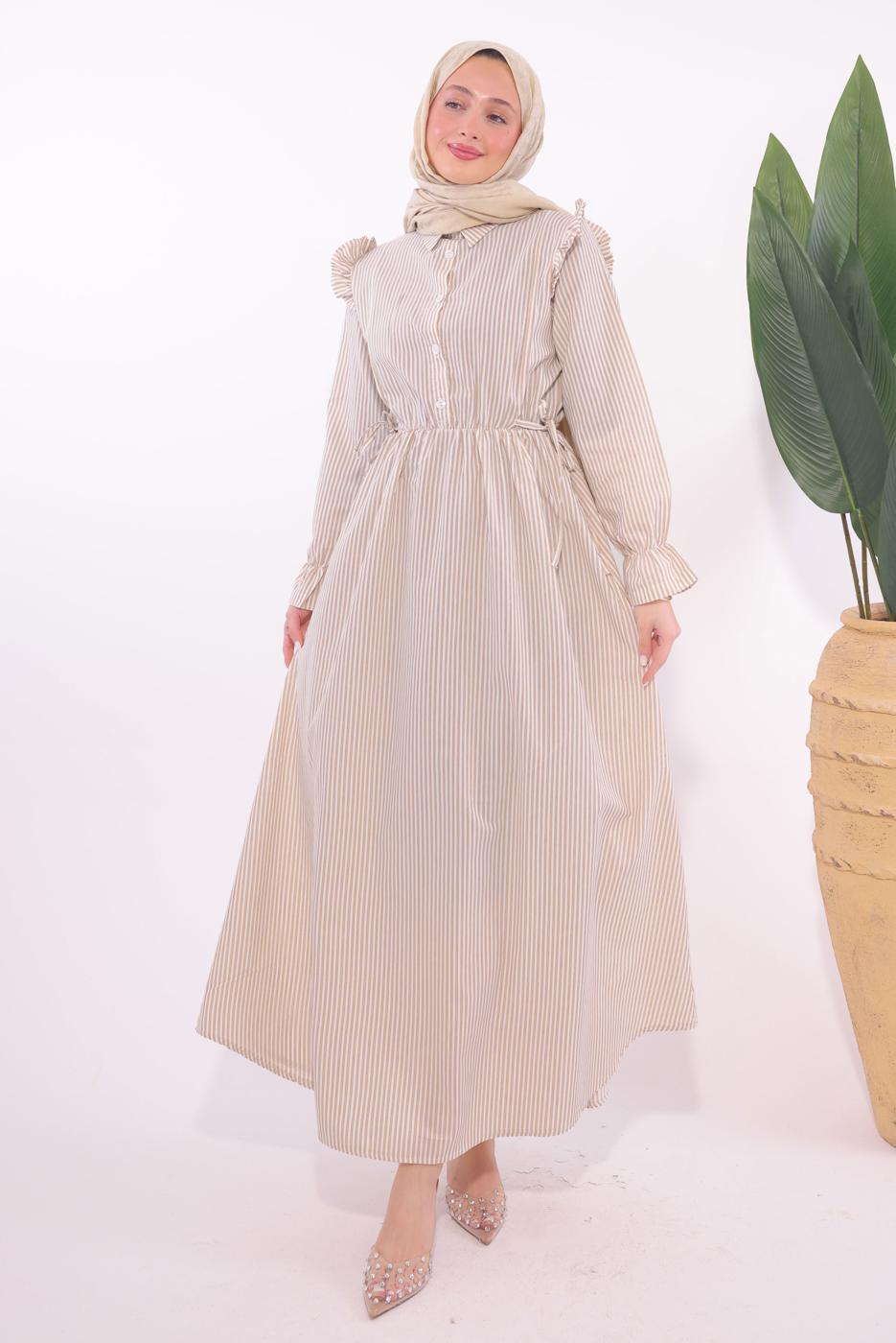 Vêtements hijab BRUN ROBE À RAYURES T 5174