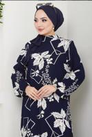 Tesettür giyim LACİVERT DESENLİ ELBİSE T 5332