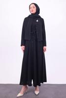Tesettür giyim SİYAH KUŞAKLI CEKETLİ ELBİSE T 5384