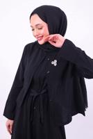 Tesettür giyim SİYAH KUŞAKLI CEKETLİ ELBİSE T 5384