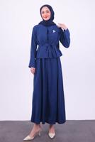 Tesettür giyim LACİVERT KUŞAKLI CEKETLİ ELBİSE T 5384