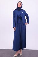 Tesettür giyim LACİVERT KUŞAKLI CEKETLİ ELBİSE T 5384