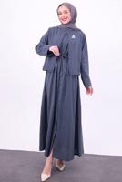 Tesettür giyim LACİVERT KUŞAKLI CEKETLİ ELBİSE T 5384