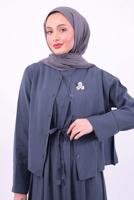 Tesettür giyim LACİVERT KUŞAKLI CEKETLİ ELBİSE T 5384