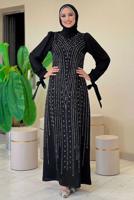 Tesettür giyim SİYAH TAŞLI ABİYE ELBİSE T 5393