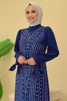 Tesettür giyim LACİVERT TAŞLI ABİYE ELBİSE T 5393