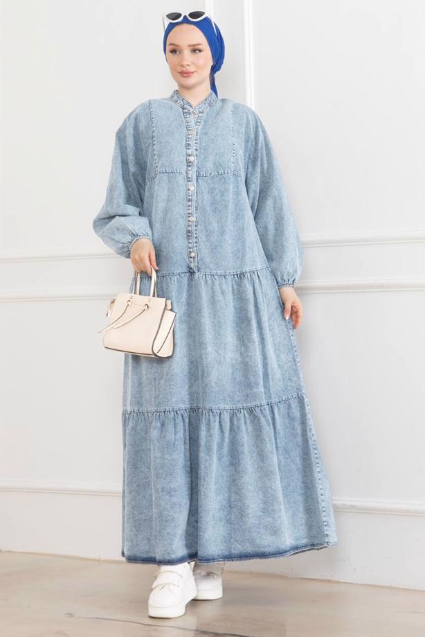 Vêtements hijab BLEU ROBE EN JEAN T 5544 - TRENDTESETTÜR