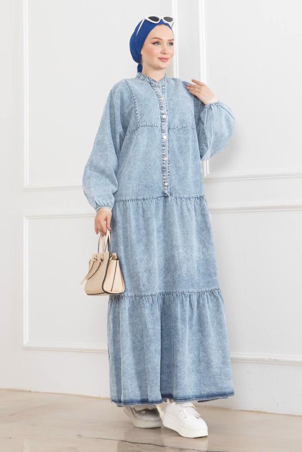 Vêtements hijab BLEU ROBE EN JEAN T 5544 - TRENDTESETTÜR