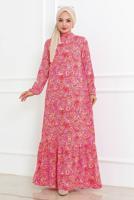 Tesettür giyim PEMBE DESENLİ ELBİSE T 5678