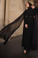 Tesettür giyim SİYAH KEMERLİ PİLİSELİ ELBİSE T 5784