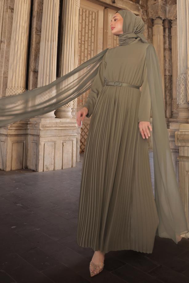 Vêtements hijab VISON ROBE PLISSÉE CEINTURÉE T 5784 - TRENDTESETTÜR