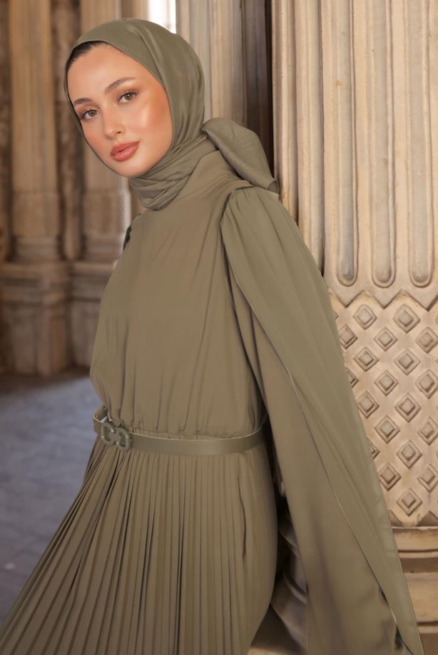 Vêtements hijab VISON ROBE PLISSÉE CEINTURÉE T 5784 - TRENDTESETTÜR