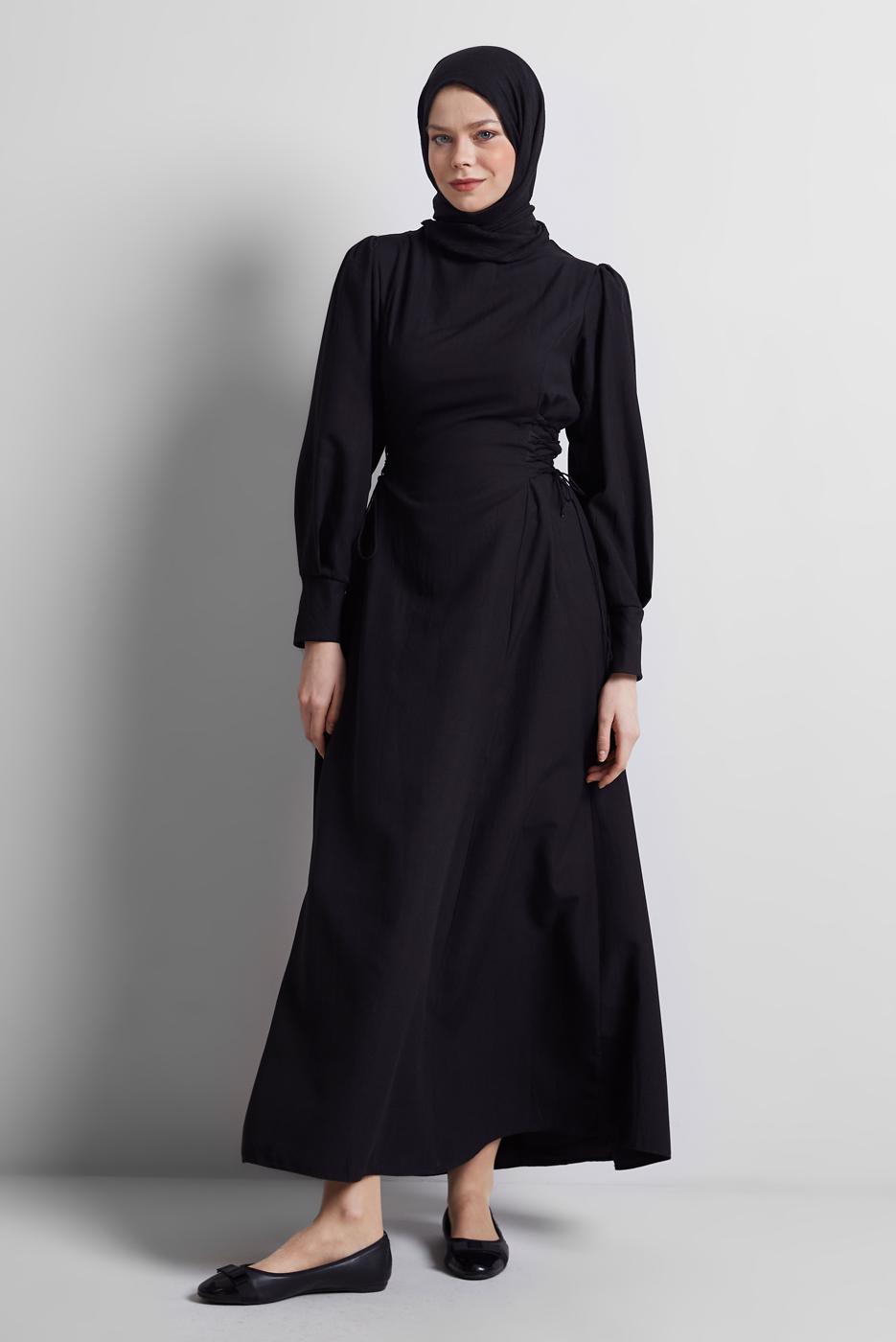 Vêtements hijab NOIR ROBE À CEINTURE NOUÉE T 5916