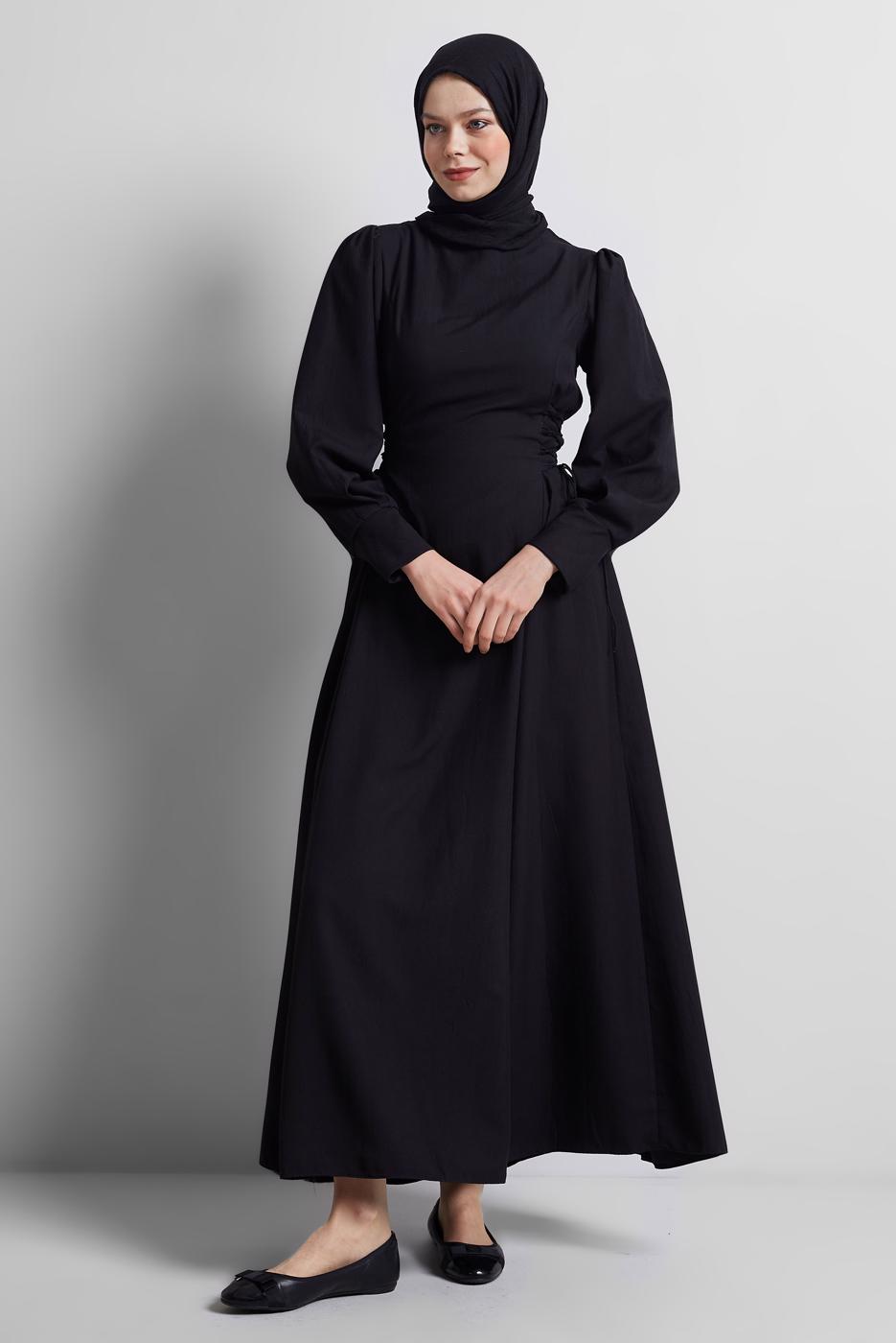 Vêtements hijab NOIR ROBE À CEINTURE NOUÉE T 5916