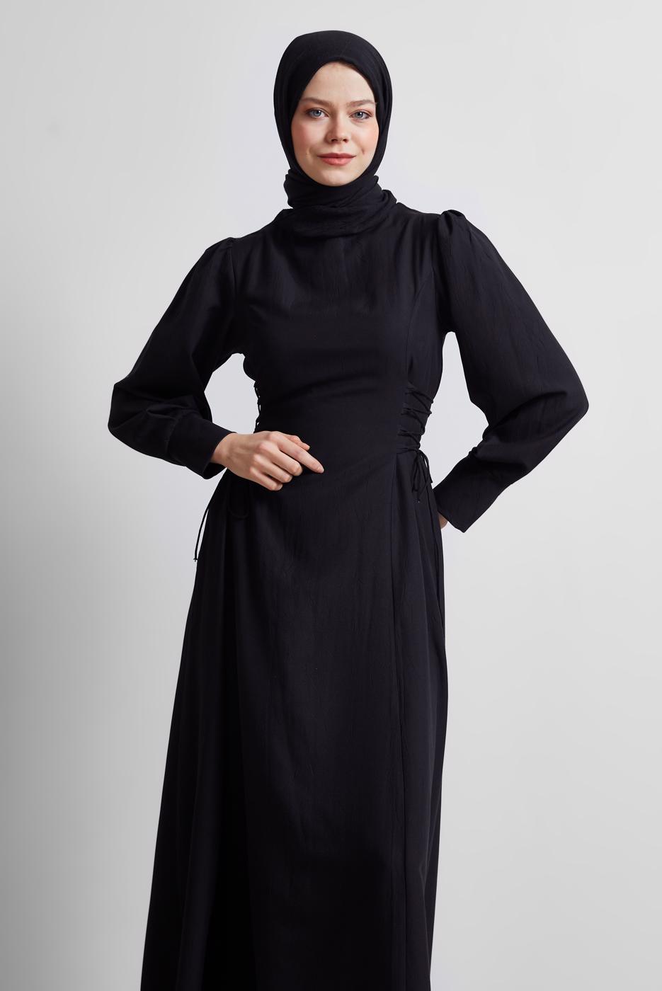 Vêtements hijab NOIR ROBE À CEINTURE NOUÉE T 5916