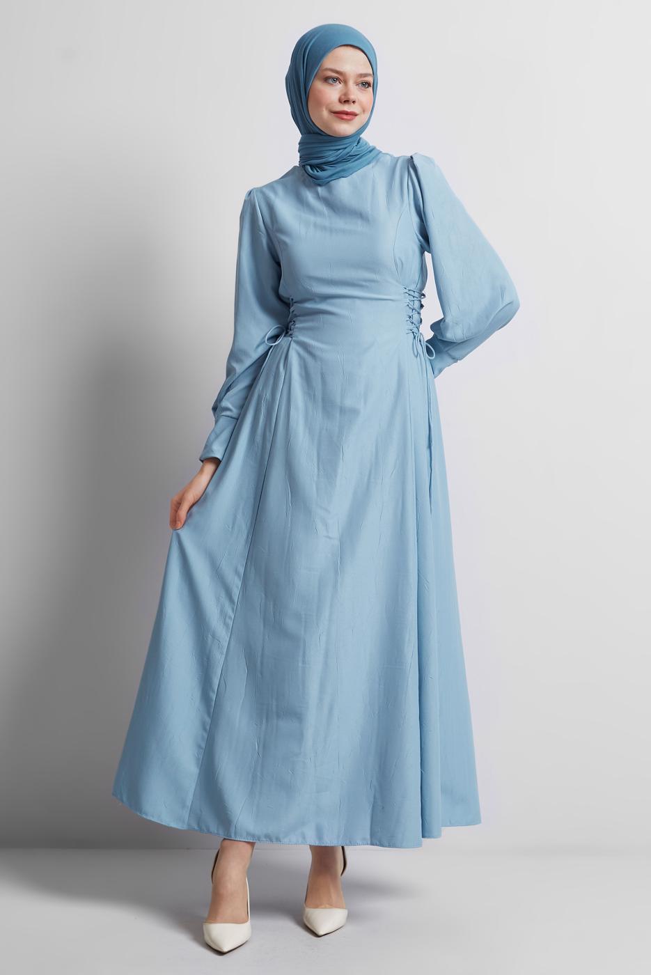 Vêtements hijab BLEU ROBE À CEINTURE NOUÉE T 5916
