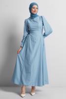Vêtements hijab BLEU ROBE À CEINTURE NOUÉE T 5916