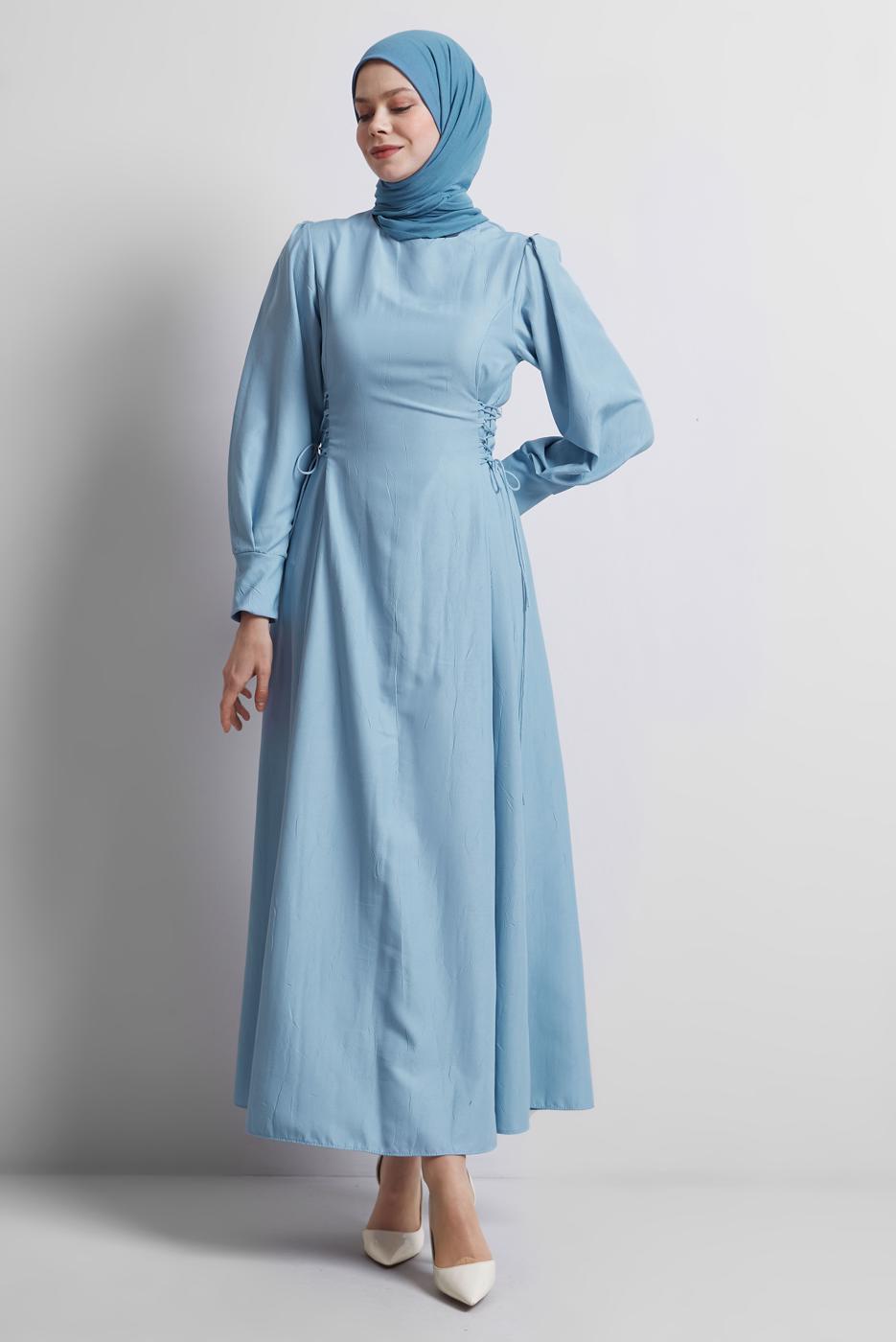 Vêtements hijab BLEU ROBE À CEINTURE NOUÉE T 5916