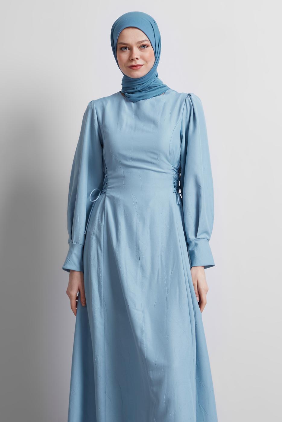 Vêtements hijab BLEU ROBE À CEINTURE NOUÉE T 5916